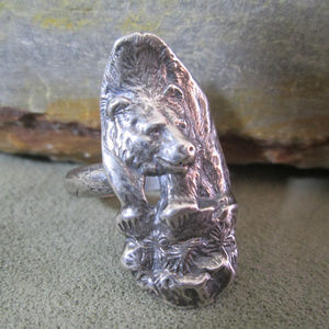 Bespoke Silver Ring  GRIZZLY BEAR  Navajo Artisan